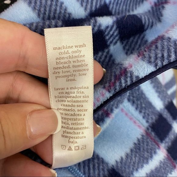 Blue Plaid Fleece Zip Up Embroidered Robe/Night Dress with Pockets Size Large - Picture 10 of 12